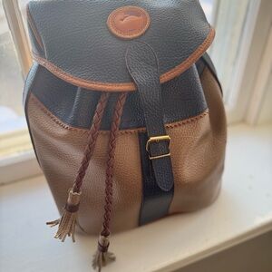 Vintage Dooney & Bourke Navy and Brown Leather Teton Backpack